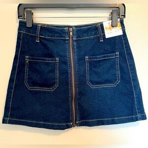 Sincerely Jules Dark Blue Denim Mini Skirt with Front Zipper NWT